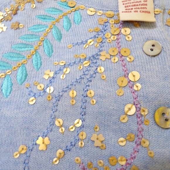 Sundance Sequin Embroidered Cotton Cardigan Mother of Pearl buttons Sz S #909 - Picture 5 of 13
